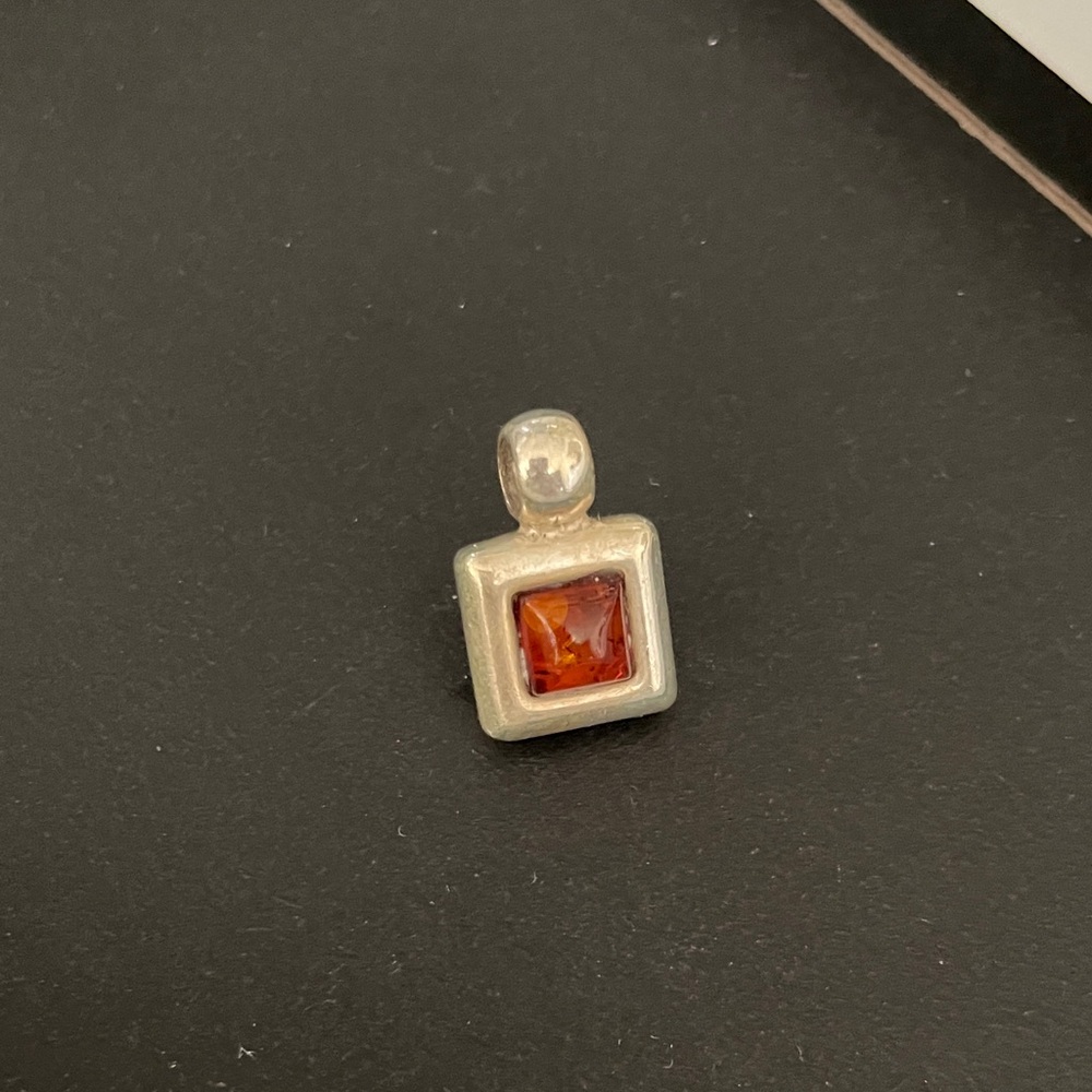 Sterling Silver Pendant with Amber both sides